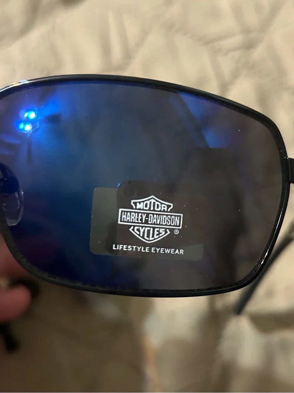 Harley Davidson Mens Black Wire Frame Sunglasses Blue Mirrored Shades